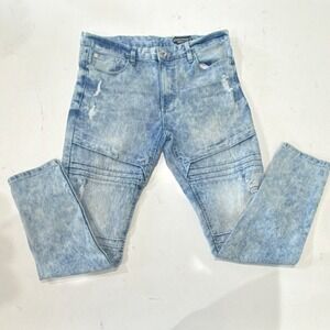 Southpole Skinny Acid Wash Light Blue Distressed Denim Jeans Button Zip